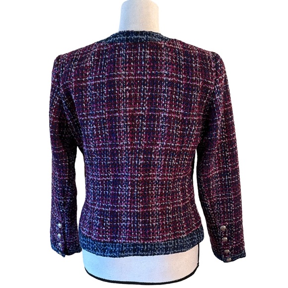 White House Black Market Wine & Navy Blue Tweed Military Jacket Size 2 - Picture 8 of 11